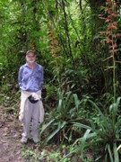 large flowering bromeliacean plants (Ananas family) and one of the authors