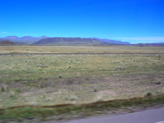 puna between Sicuani and pass La Raya, visible the rail track Puno-Cuzco.
