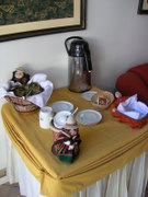 Puno, hotel reception with equipment for Coca tea preparation