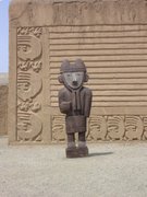 ChanChan by Trujillo, restored walls with ornaments and a ancient statue