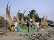 Huanchaco by Trujillo, ancient fisher boats, caballitos